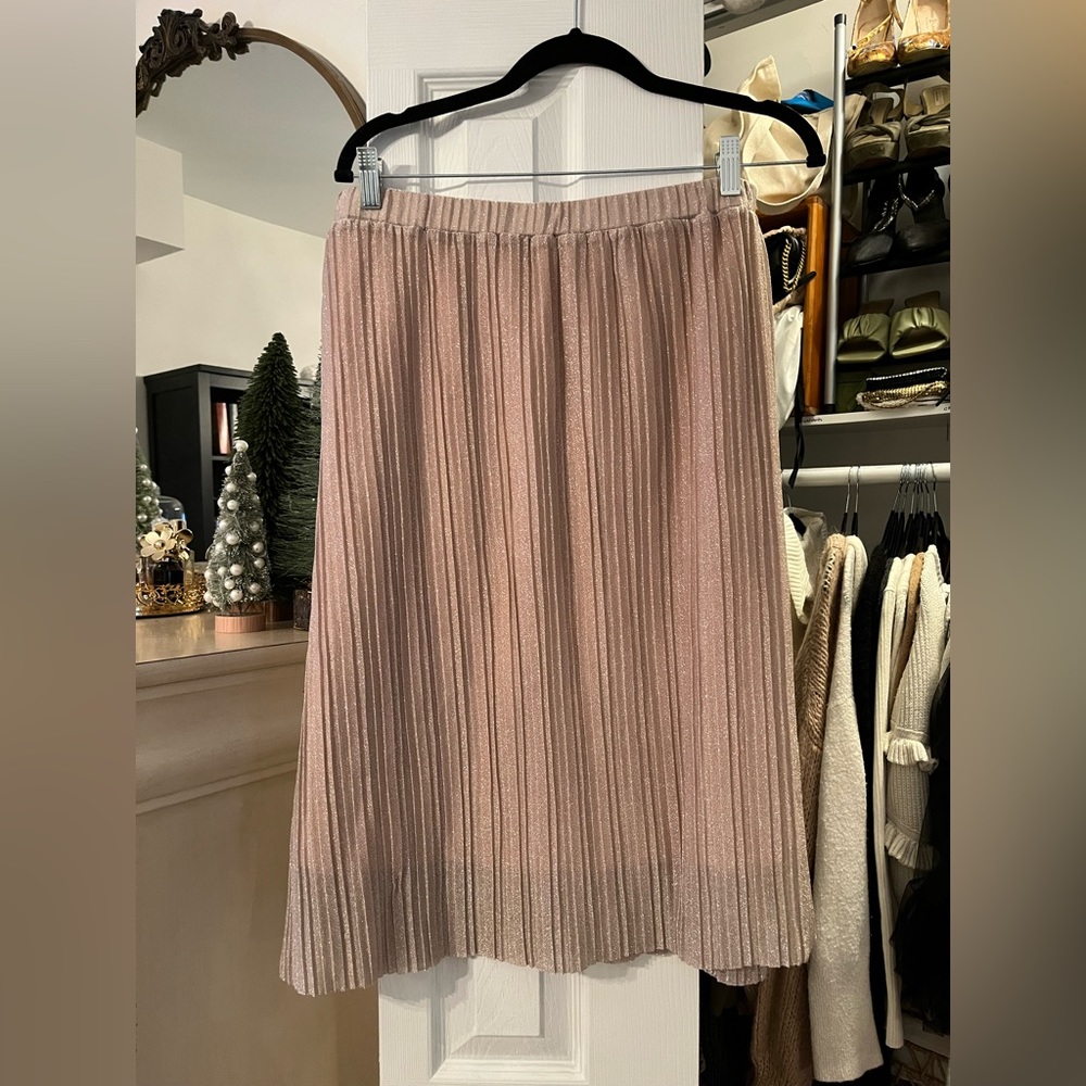 MANGO Metallic Glitter Pleated Skirt